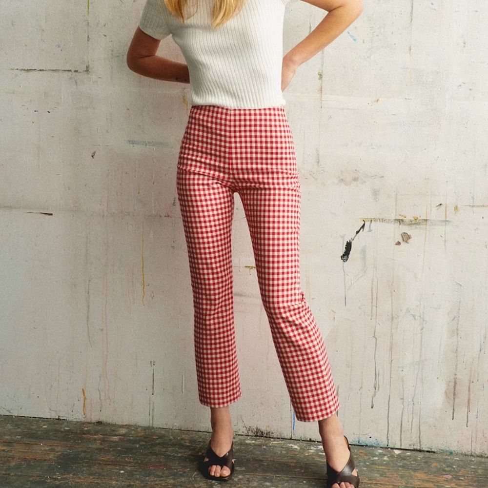 Sezane ciara trousers red & white gingham NWT